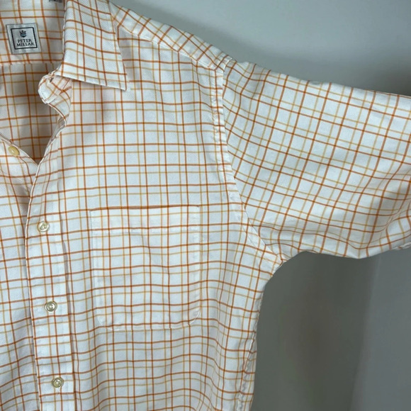 Peter Millar Men’s 15R Plaid Button Up Shirt Orange White Cotton Checkered Small - Picture 4 of 11